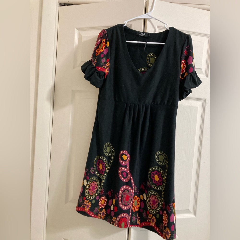 DILY FOR YOU WOMAN DRESS BLACK FLORAL S